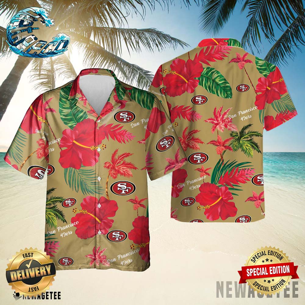 San Francisco 49ers NFL Color Hibiscus Button Up Hawaiian Shirt