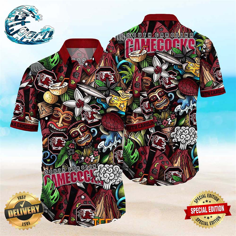 South Carolina Gamecocks NCAA Mens Floral Button Up Hawaiian Shirt