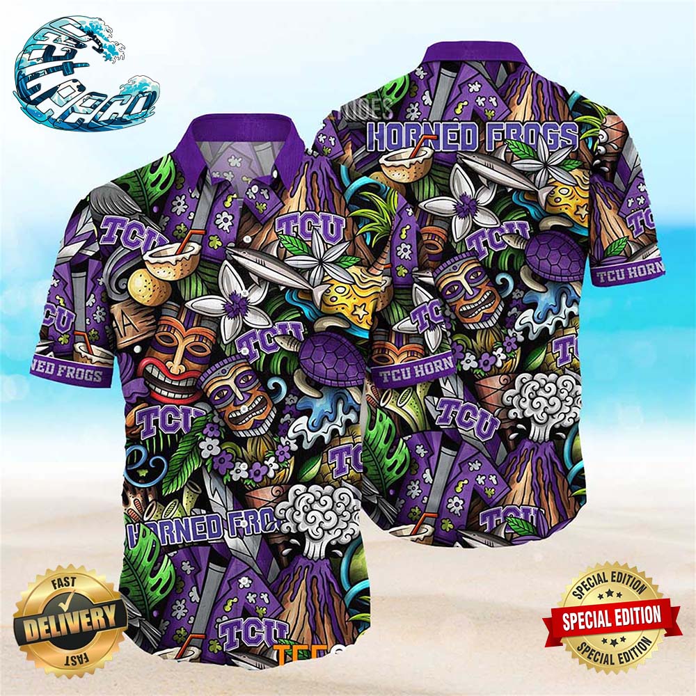 TCU Horned Frogs Ncaa Mens Floral Button Up Hawaiian Shirt