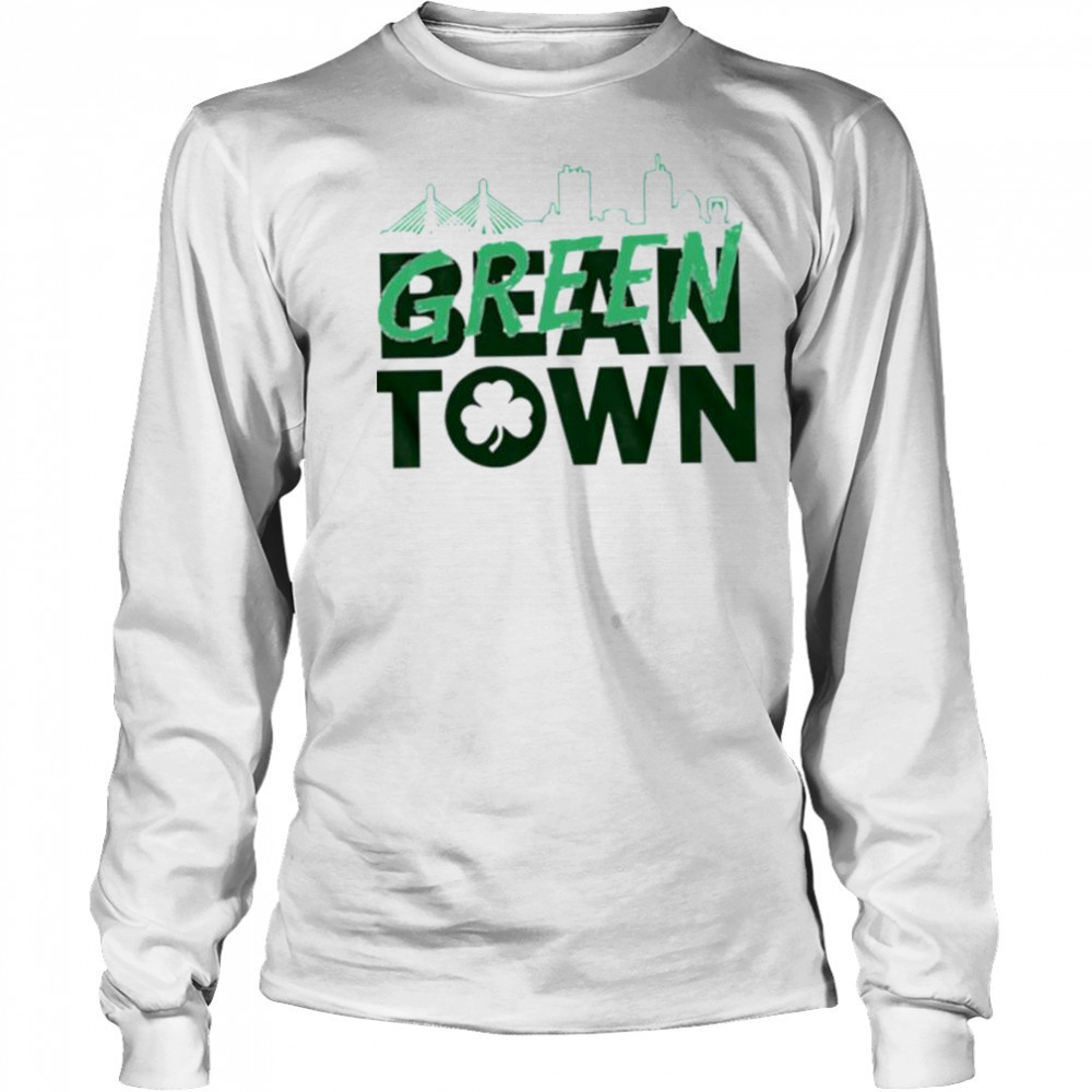 Boston basketball green town skyline shirt Long Sleeved
