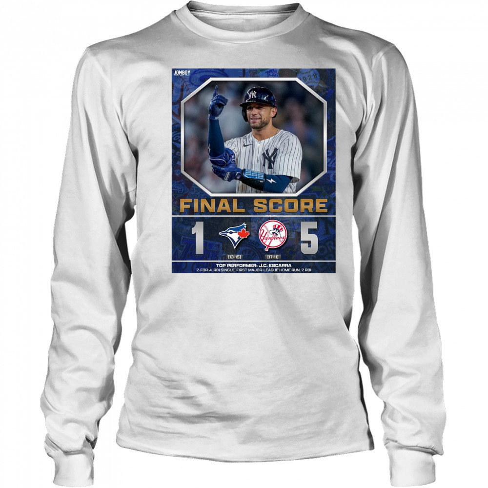 New York Yankees Win Toronto Blue Jays Final Score 5 – 1 Top Performer J.C. Escarra Poster t-shirt Long Sleeved