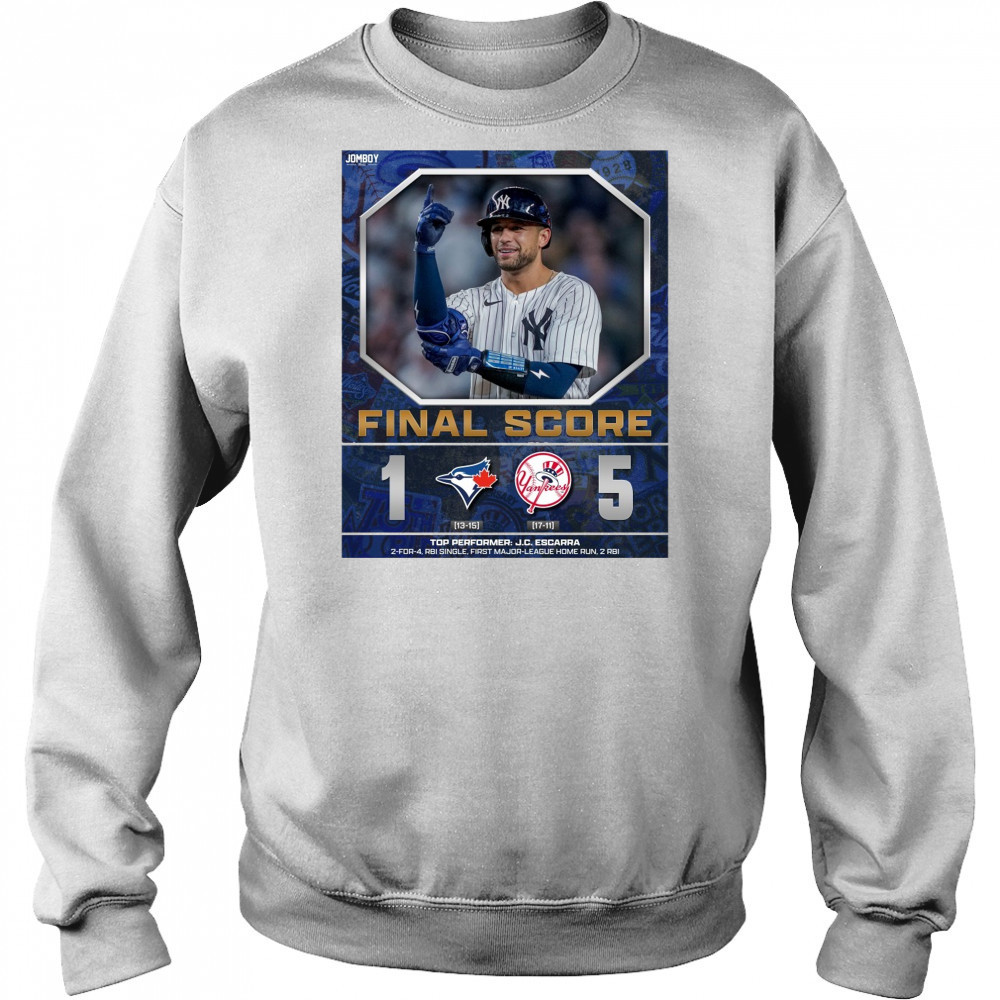 New York Yankees Win Toronto Blue Jays Final Score 5 – 1 Top Performer J.C. Escarra Poster t-shirt Sweatshirt