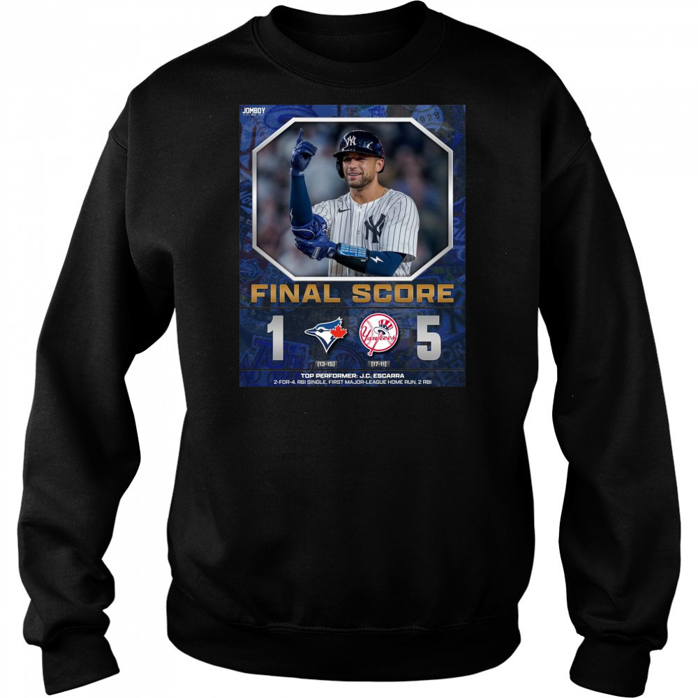 Poster New York Yankees Win Toronto Blue Jays Final Score 5 – 1 Top Performer J.C. Escarra t-shirt Sweatshirt