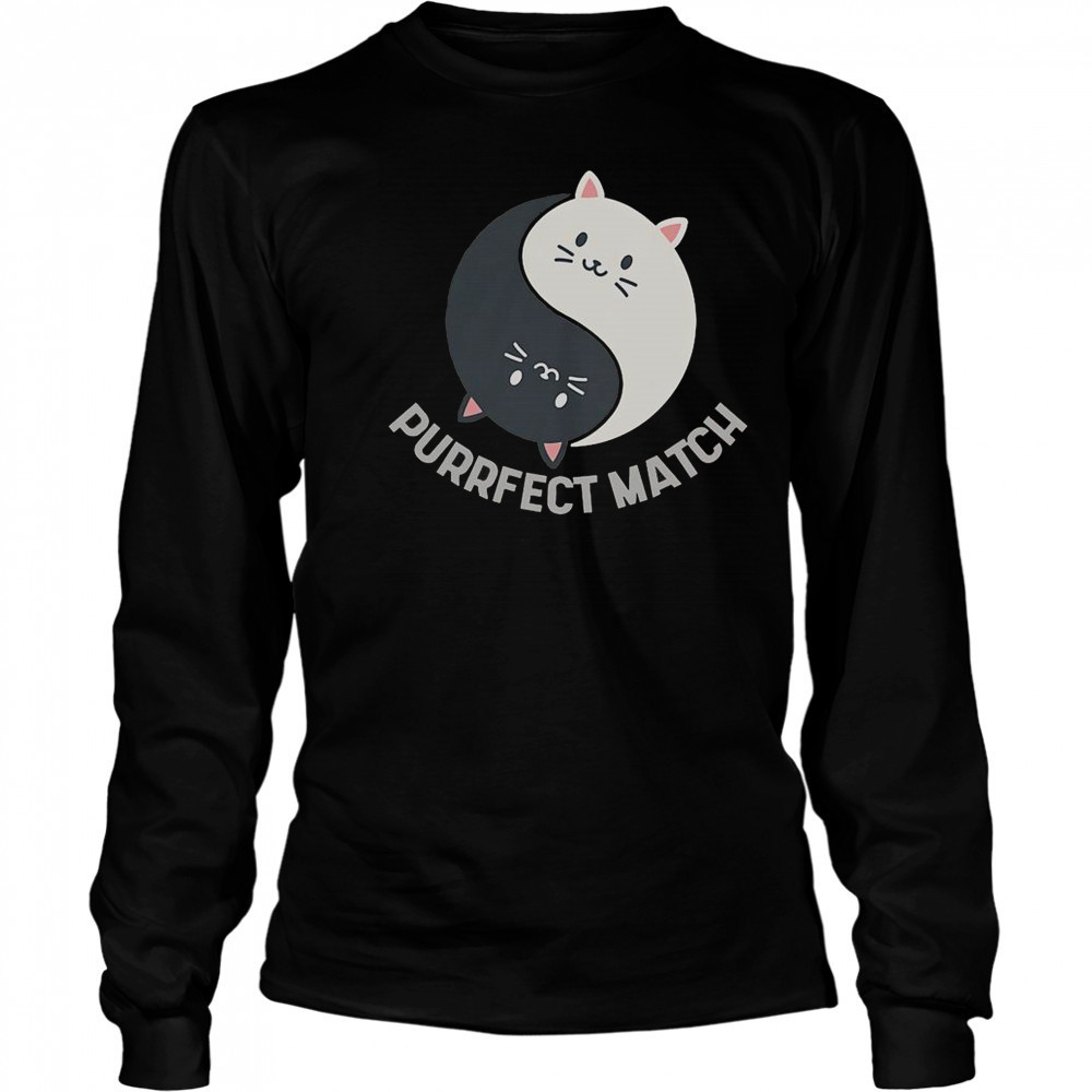 Good Purrfect Match Balance Cats Cute Kawaii Art T-Shirt Long Sleeved