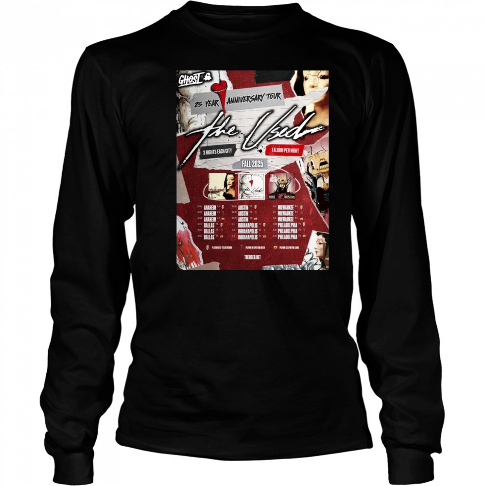 The Used 25th Anniversary Tour Fall 2025 Schedule Tour Shirt Long Sleeved