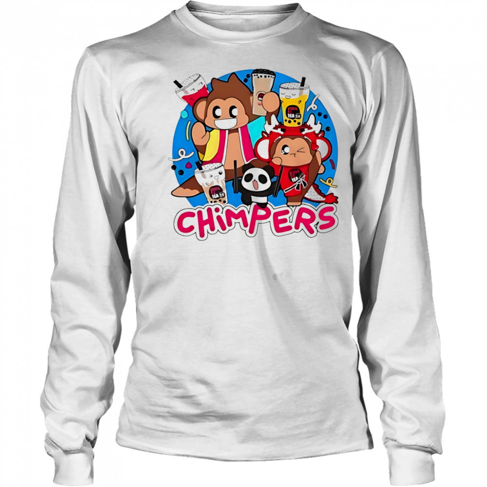 Playful chimpers panda and monkey design shirt Long Sleeved