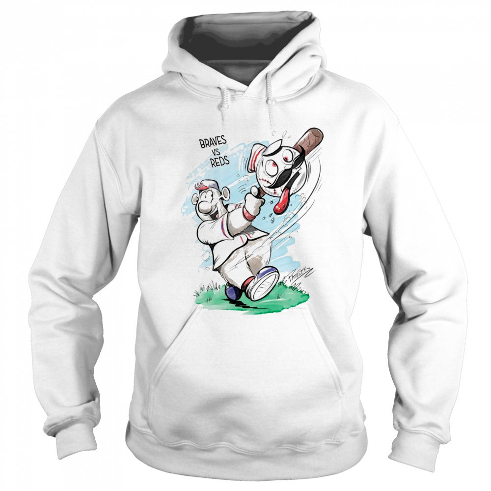 Atlanta Braves and Cincinnati Reds Patrick Carlson Mascot Art 2025 t-shirt Hoodie