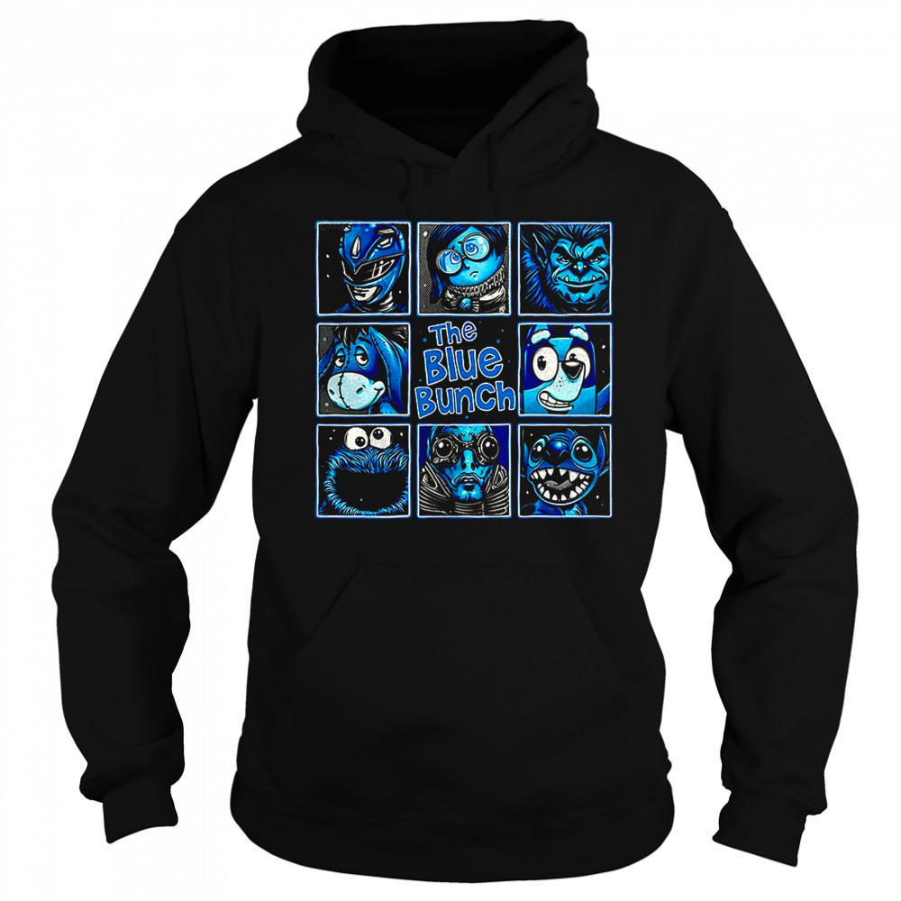 Blue Ranger Sadness Beast Eeyore Bluey Cookie Monster Abe Sapien and Stitch The Blue Bunch shirt Hoodie