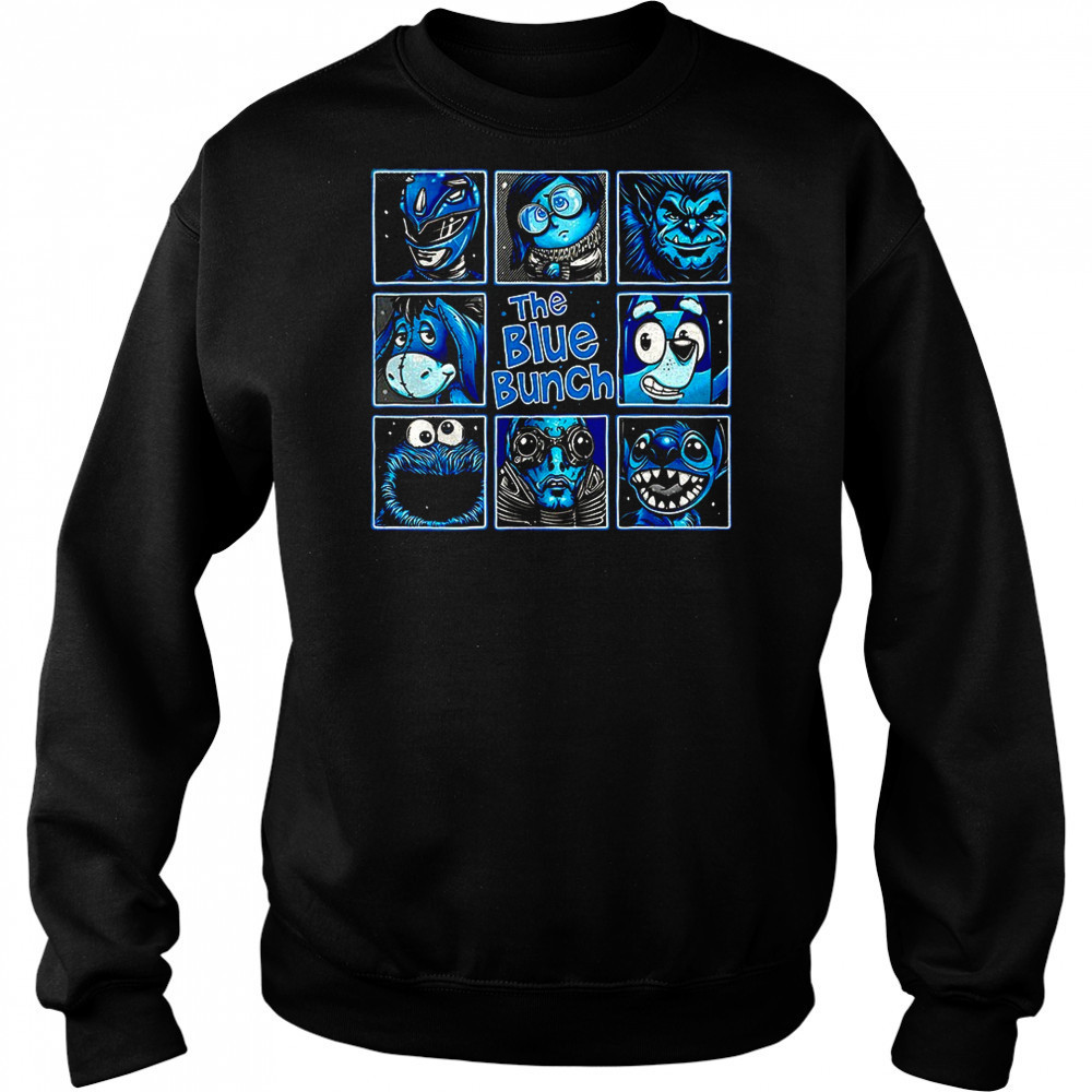 Blue Ranger Sadness Beast Eeyore Bluey Cookie Monster Abe Sapien and Stitch The Blue Bunch shirt Sweatshirt