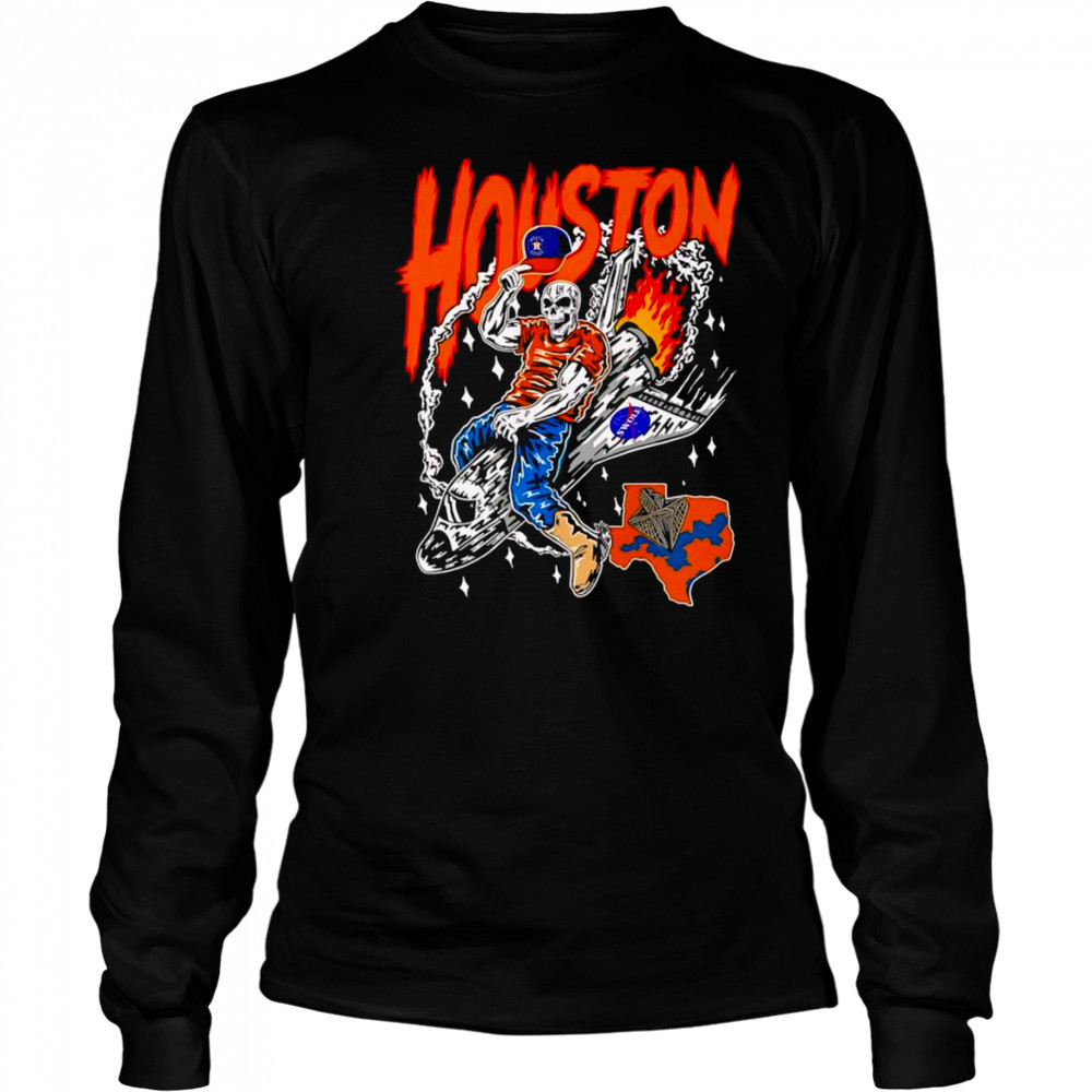 Houston Astros skeleton riding space ship shirt Long Sleeved