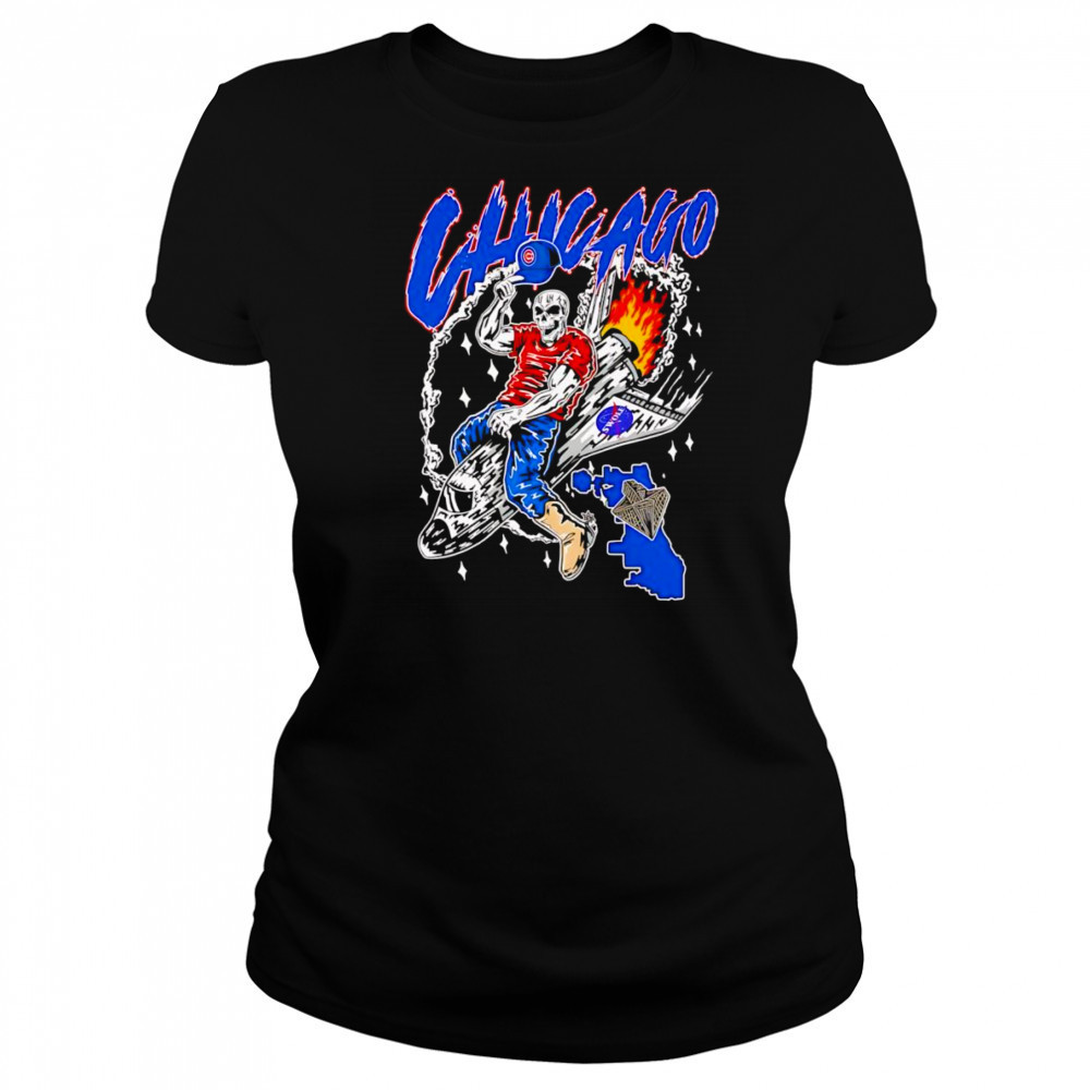 Skeleton riding space ship Chicago Cubs shirt Women's T-shirt