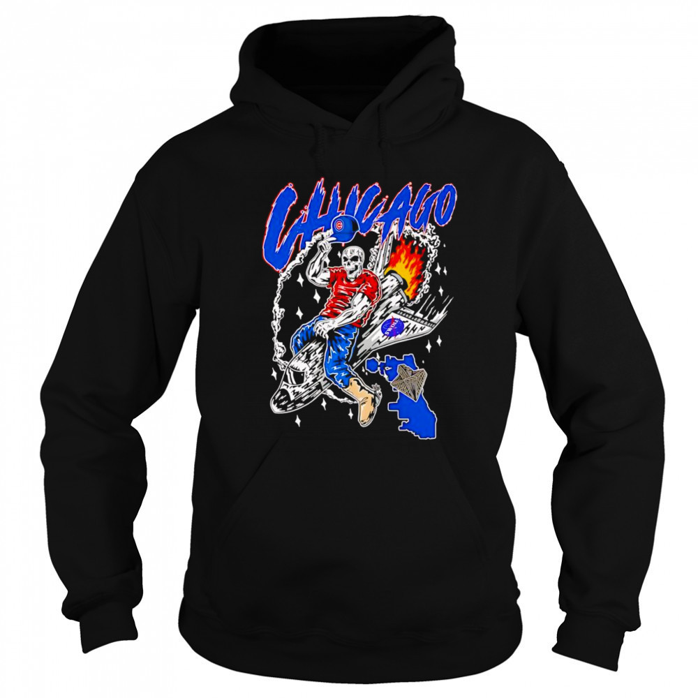 Skeleton riding space ship Chicago Cubs shirt Hoodie