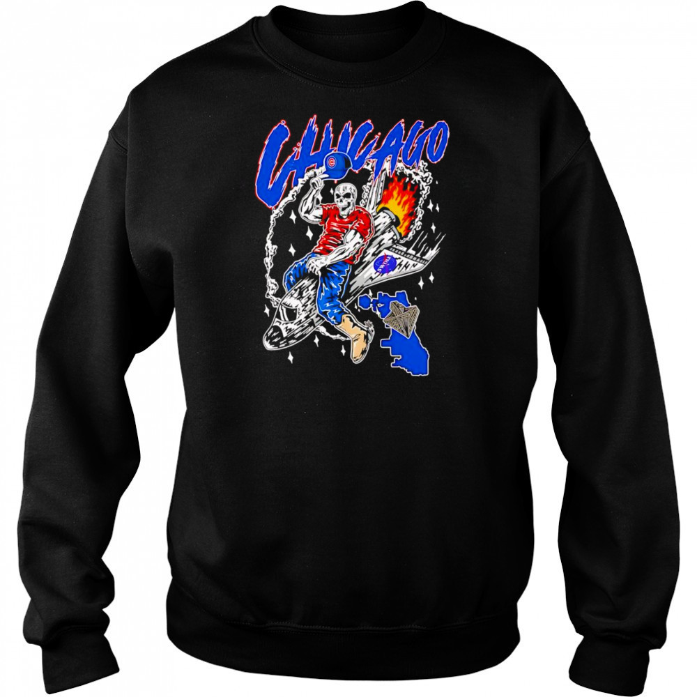 Skeleton riding space ship Chicago Cubs shirt Sweatshirt