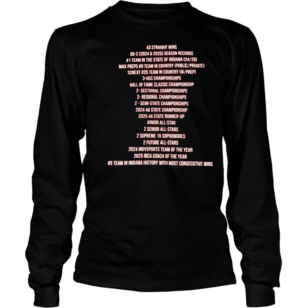 Fishers Boys Basketball 43 Straight Wins 59-2 2024 & 2025 Season Records #1 Team In The State Of Indiana 24 25 t-shirt Long Sleeved