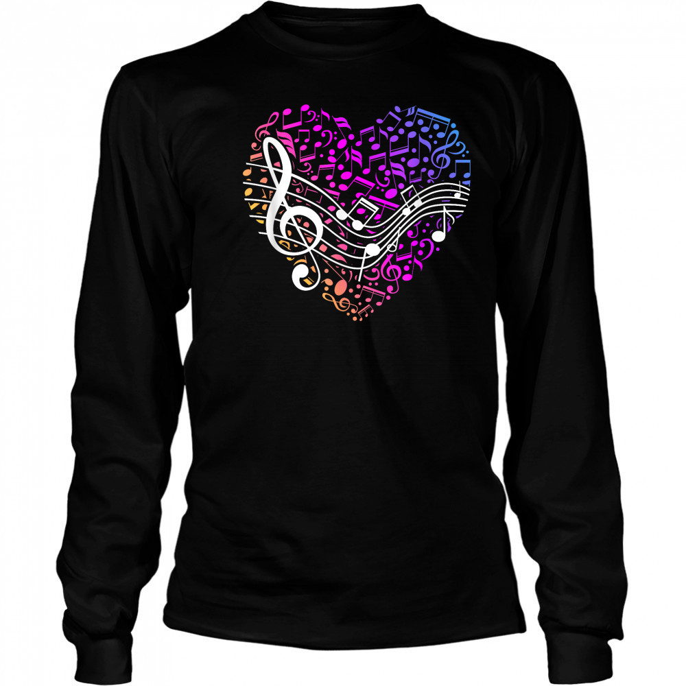 Musical Notes Heart Treble Clef Music T-Shirt Long Sleeved