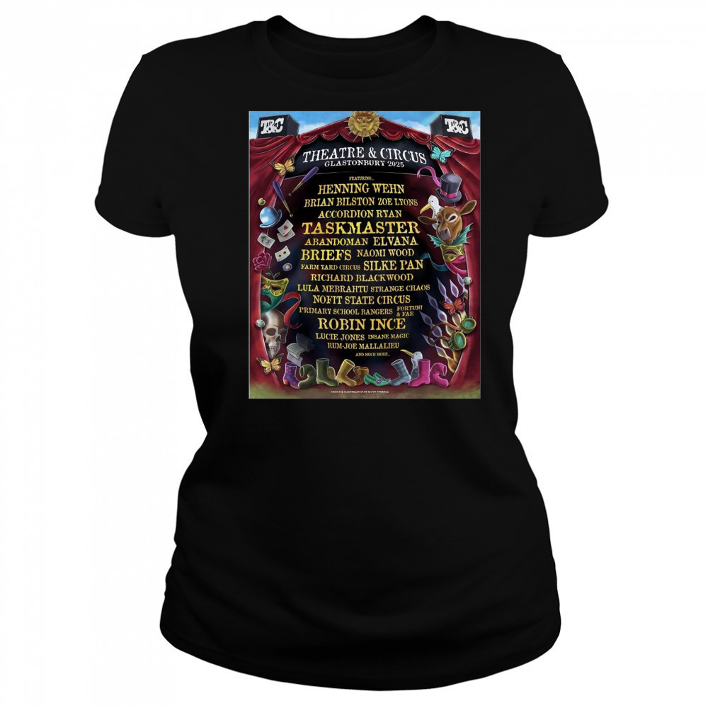 Poster Theatre & Circus Glastonbury 2025 Henning Wehn Brian Bilston Zoe Lyons Accordion Ryan t-shirt Women's T-shirt