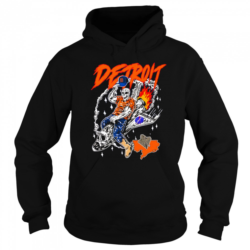 Skull Detroit Tigers riding space ship shirt Hoodie