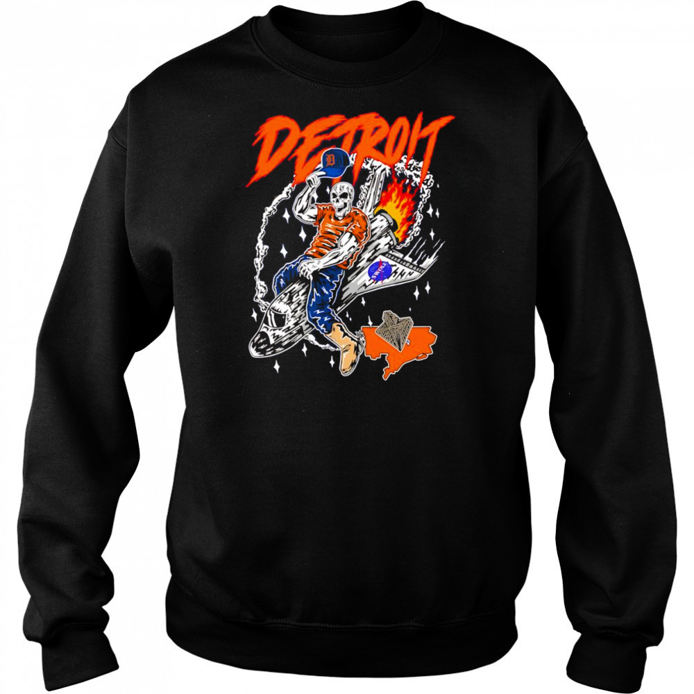 Skull Detroit Tigers riding space ship shirt Sweatshirt
