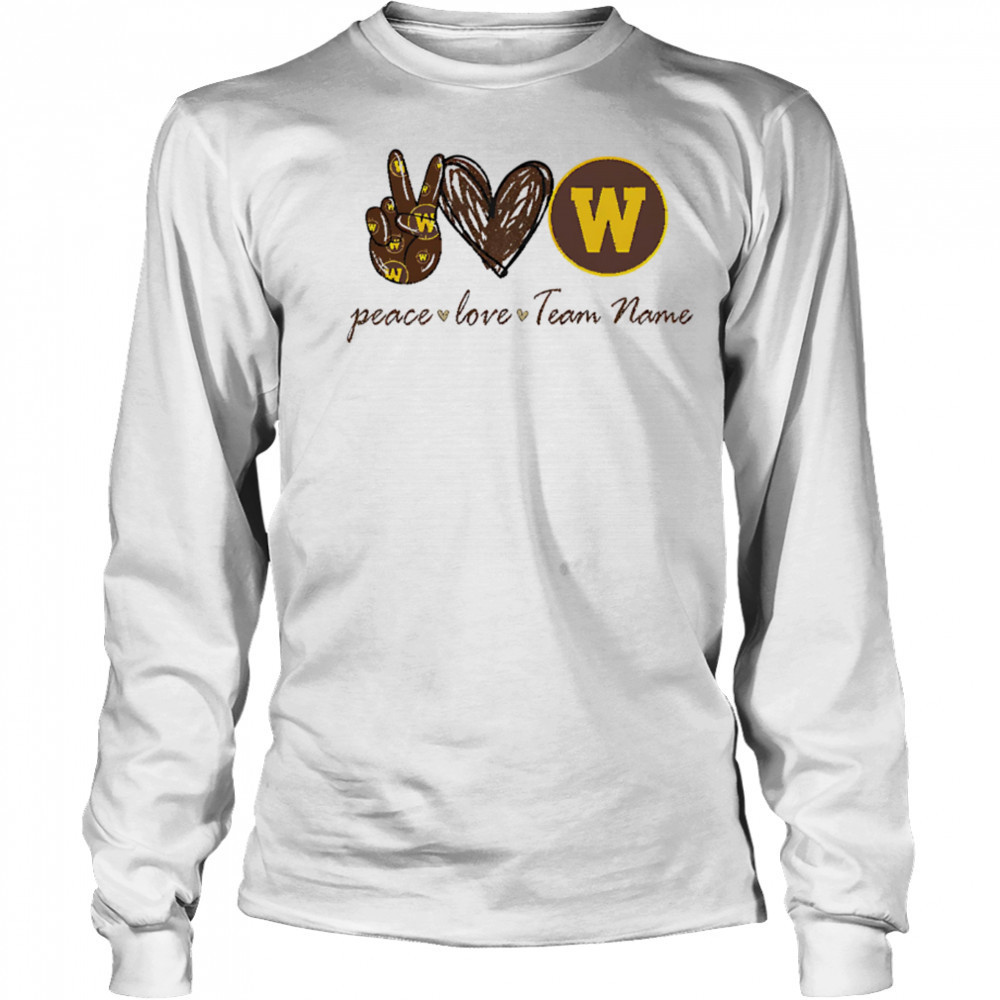 Customized western Michigan broncos peace love shirt Long Sleeved