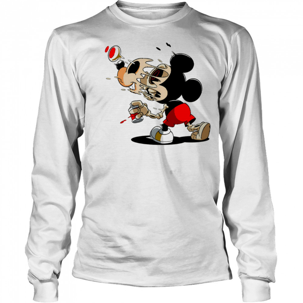 Melting Mickey Mouse Skeleton Street Art Cartoon Graphic shirt Long Sleeved