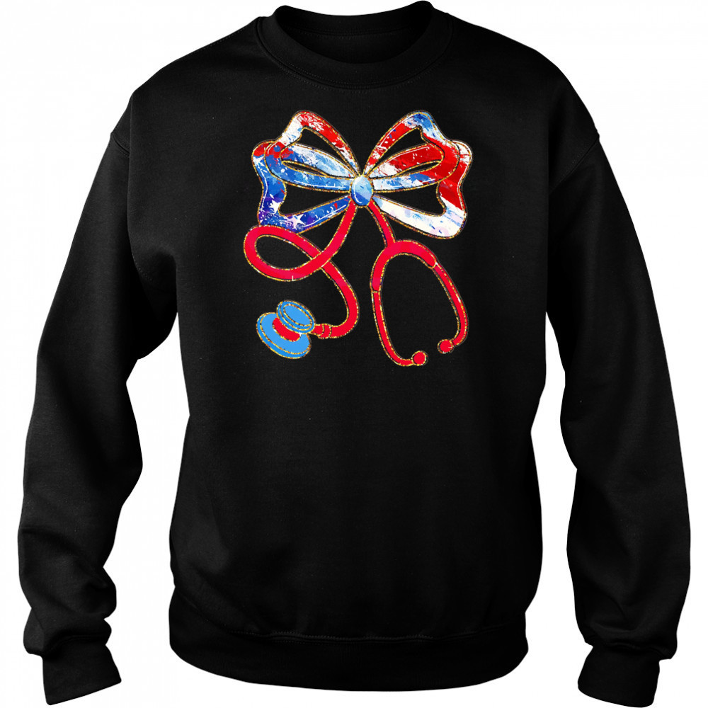 Patriotic Nurse Bow Stethoscope shirt Sweatshirt
