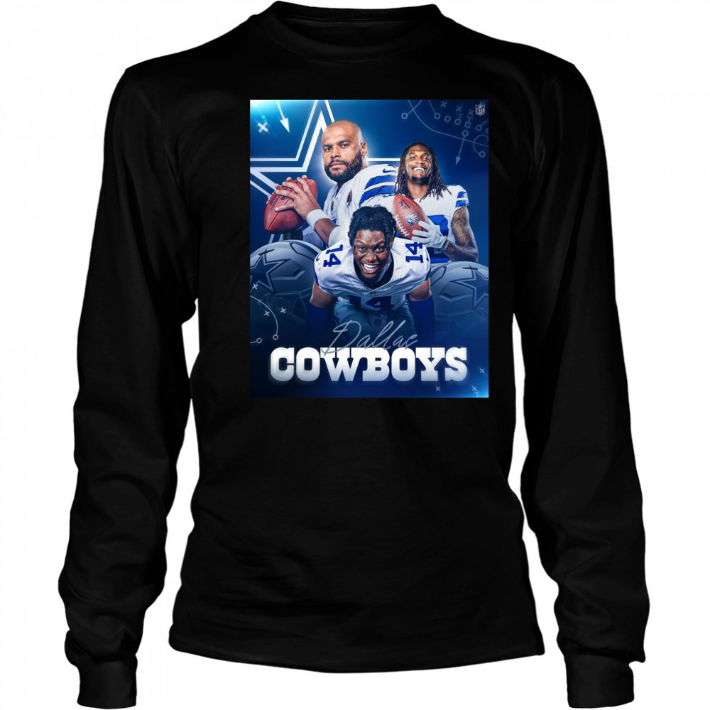Dallas Cowboy CeeDee Lamb Dak Prescott There’s A New Trio In Dallas Poster t-shirt Long Sleeved