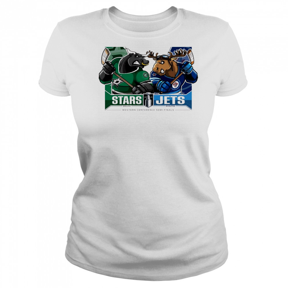 Dallas Stars Vs Winnipeg Jets 2025 2nd Round Matchups Western Conference Semi Finals Mascot t-shirt Women's T-shirt