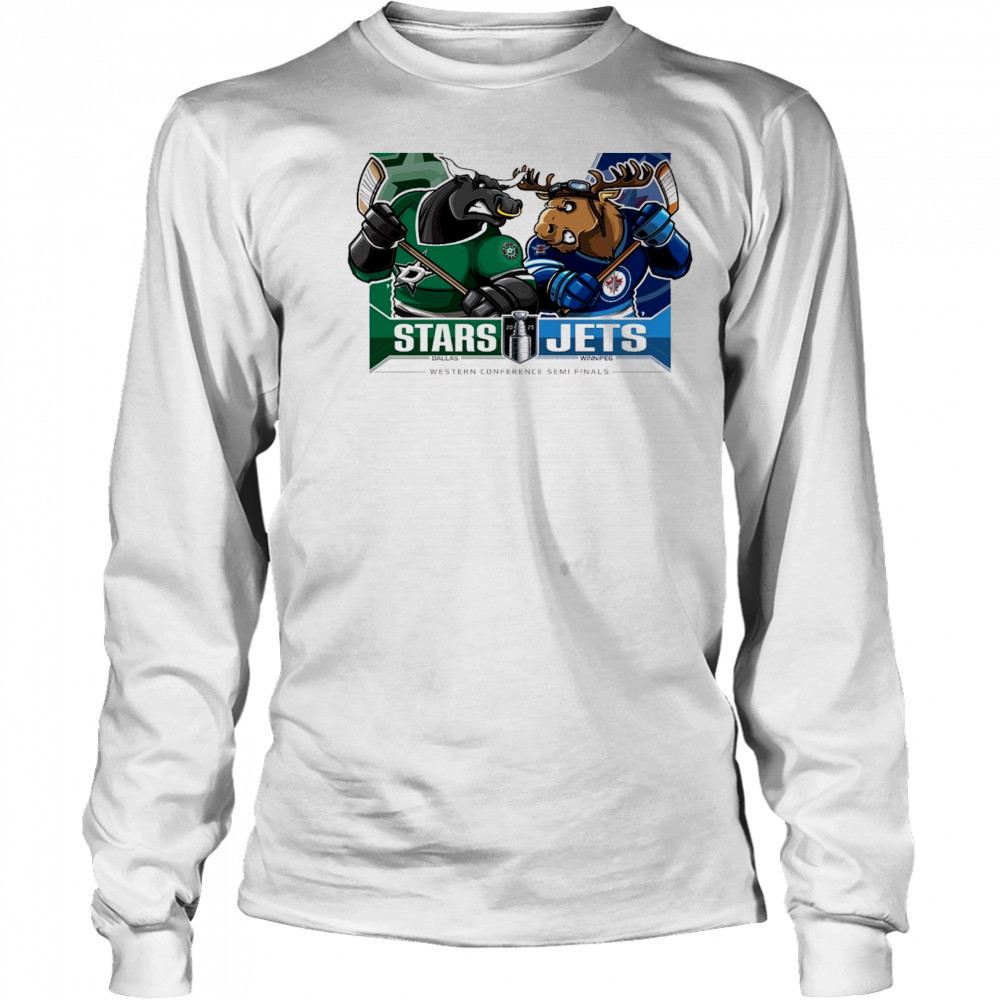 Dallas Stars Vs Winnipeg Jets 2025 2nd Round Matchups Western Conference Semi Finals Mascot t-shirt Long Sleeved