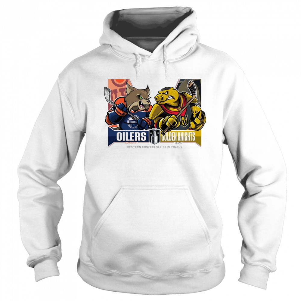 Edmonton Oilers Vs Vegas Golden Knights 2025 2nd Round Matchups Western Conference Semi Finals Mascot t-shirt Hoodie