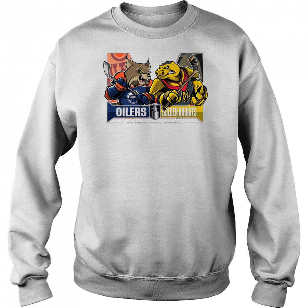 Edmonton Oilers Vs Vegas Golden Knights 2025 2nd Round Matchups Western Conference Semi Finals Mascot t-shirt Sweatshirt