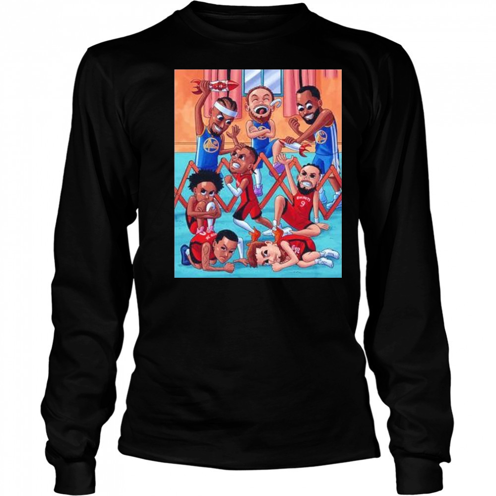 Golden State Warriors victory Houston Rockets 2025 NBA Playoffs cartoon shirt Long Sleeved