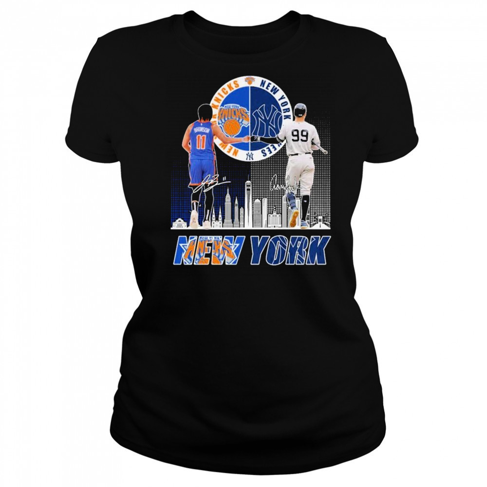 Jalen Brunson X Aaron Judge New York Knicks New York Yankees Signatures T-shirt Women's T-shirt