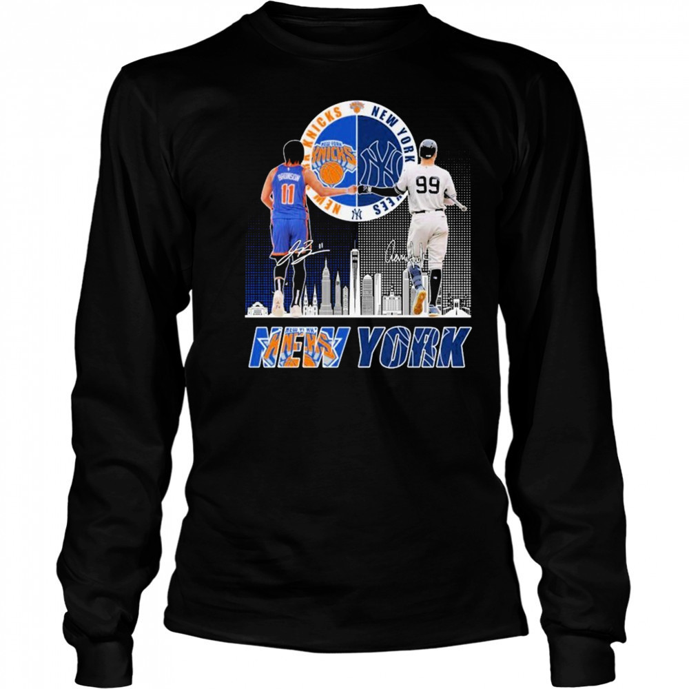 Jalen Brunson X Aaron Judge New York Knicks New York Yankees Signatures T-shirt Long Sleeved