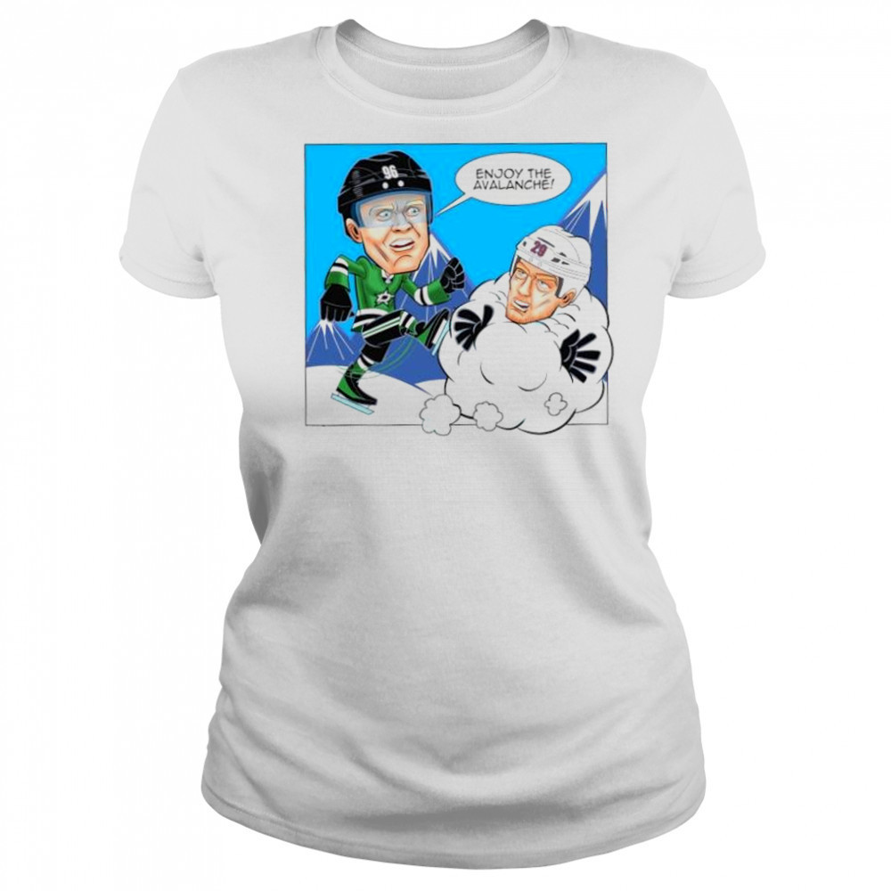 Mikko Rantanen Dallas Stars kick Nathan MacKinnon Colorado Avalanche cartoon shirt Women's T-shirt