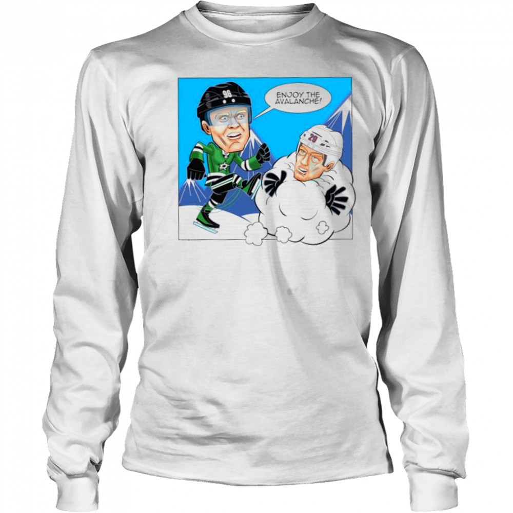 Mikko Rantanen Dallas Stars kick Nathan MacKinnon Colorado Avalanche cartoon shirt Long Sleeved