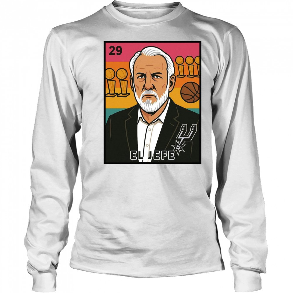 Spurnandez El Jefe Porvida Gregg Popovich San Antonio Spurs Retro Poster t-shirt Long Sleeved