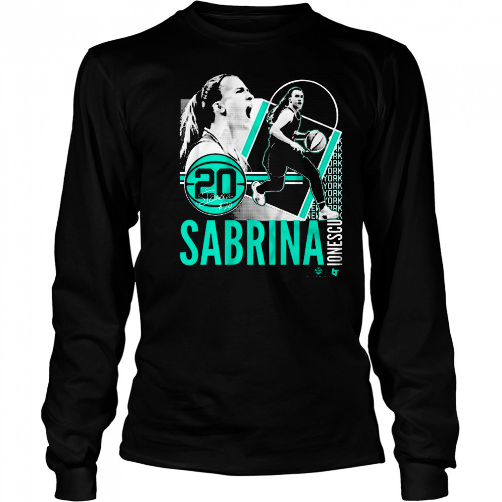 Sabrina Ionescu 20 New York Liberty Basketball Collage Frame Signature t-shirt Long Sleeved