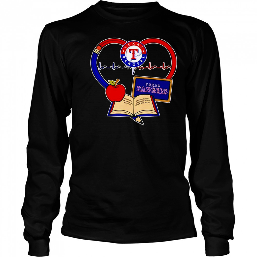Teacher pencil apple heart Texas Rangers shirt Long Sleeved