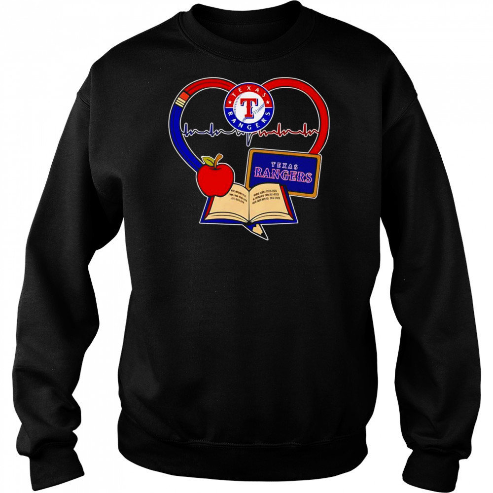 Teacher pencil apple heart Texas Rangers shirt Sweatshirt