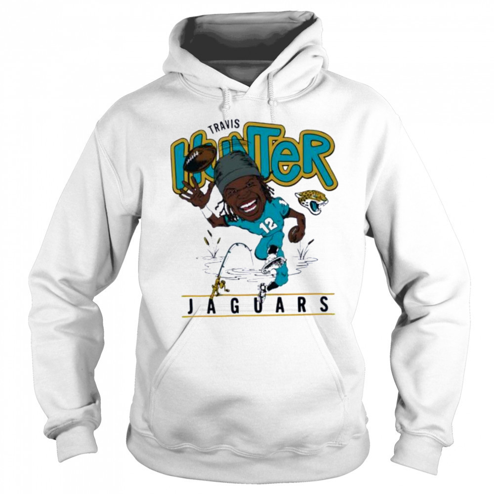 Travis Hunter Jacksonville Jaguars Homage 2025 NFL Draft Caricature Player Graphic Tri Blend T Shirt Hoodie