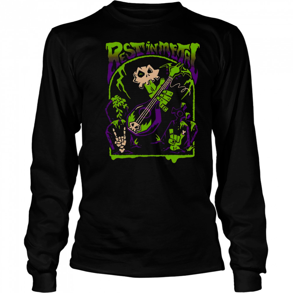 Rest In Metal Skull Zombie Rock And Roll Shredfest T-Shirt Long Sleeved