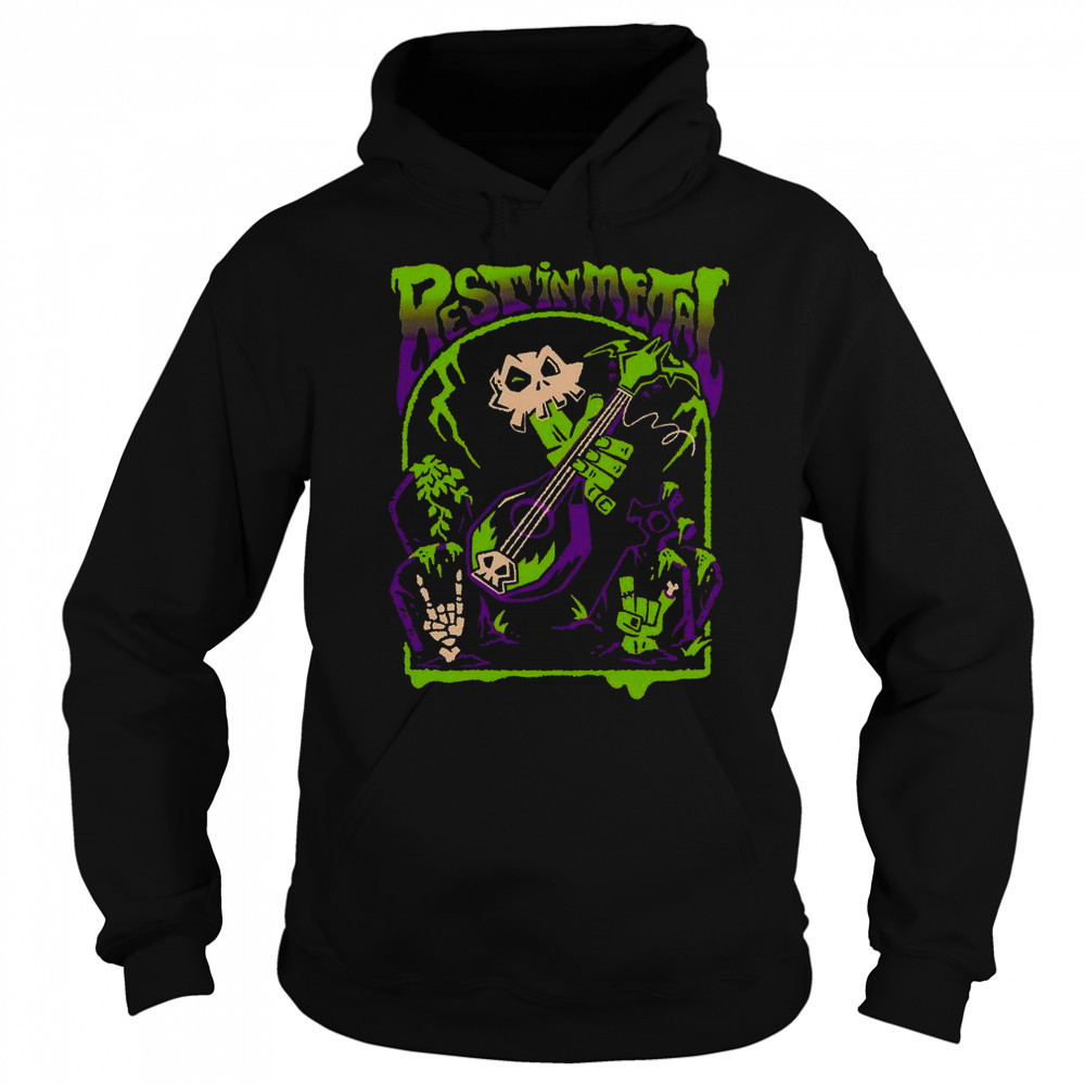 Rest In Metal Skull Zombie Rock And Roll Shredfest T-Shirt Hoodie