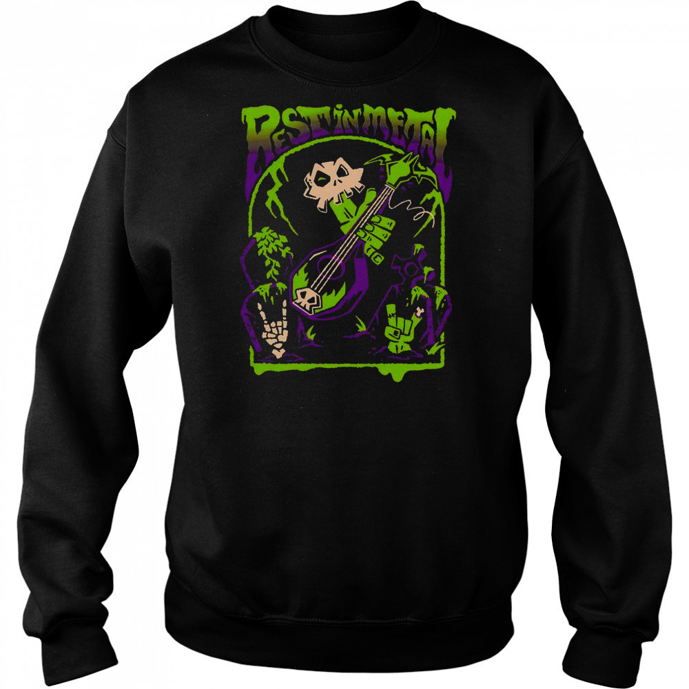 Rest In Metal Skull Zombie Rock And Roll Shredfest T-Shirt Sweatshirt