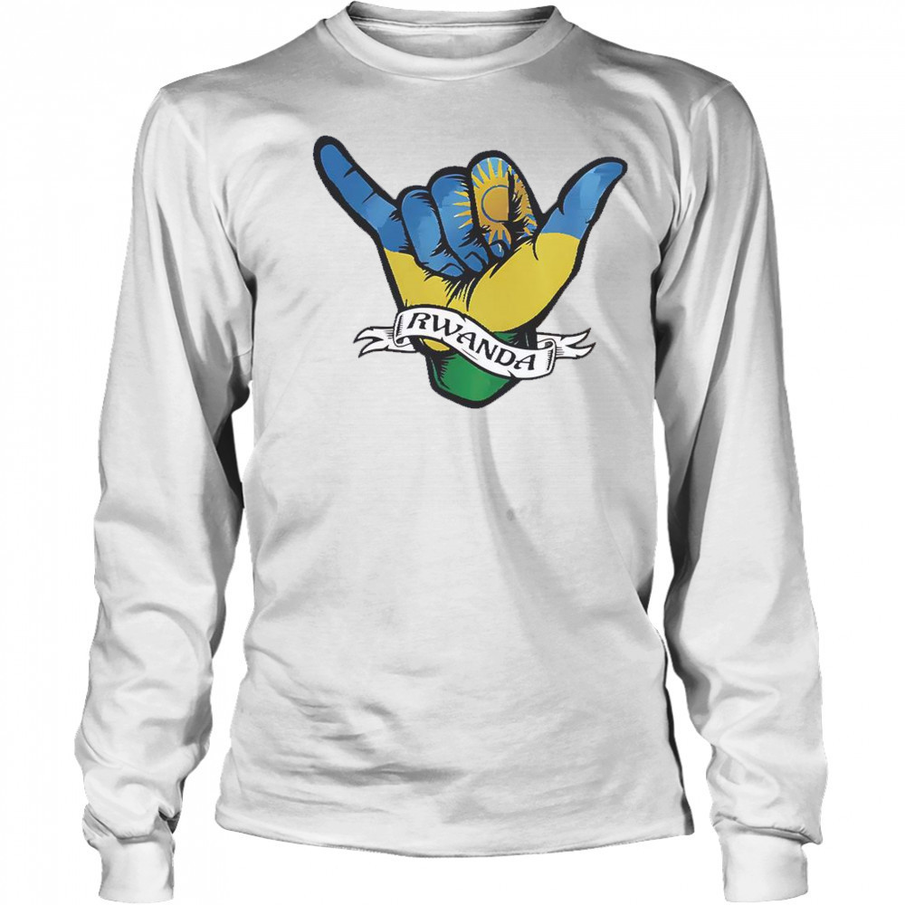 Rwanda Flag Shaka Hand Symbol T-Shirt Long Sleeved