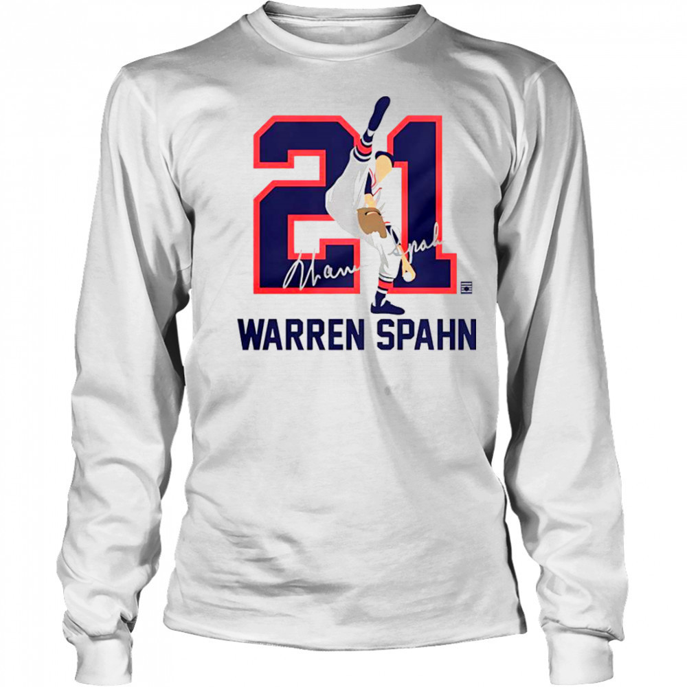 Teambrown Warren Spahn Baseball Hall Of Fame Member Signature T-Shirt Long Sleeved
