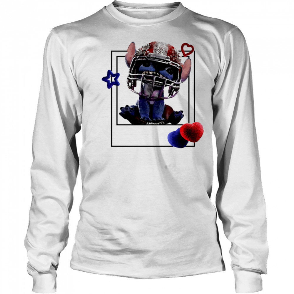 Blue Alien Disney Stitch Football Polaroid shirt Long Sleeved