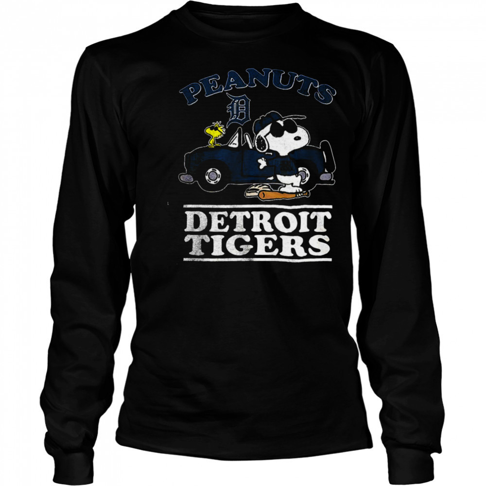 Detroit Tigers Peanuts Snoopy driving car shirt Long Sleeved