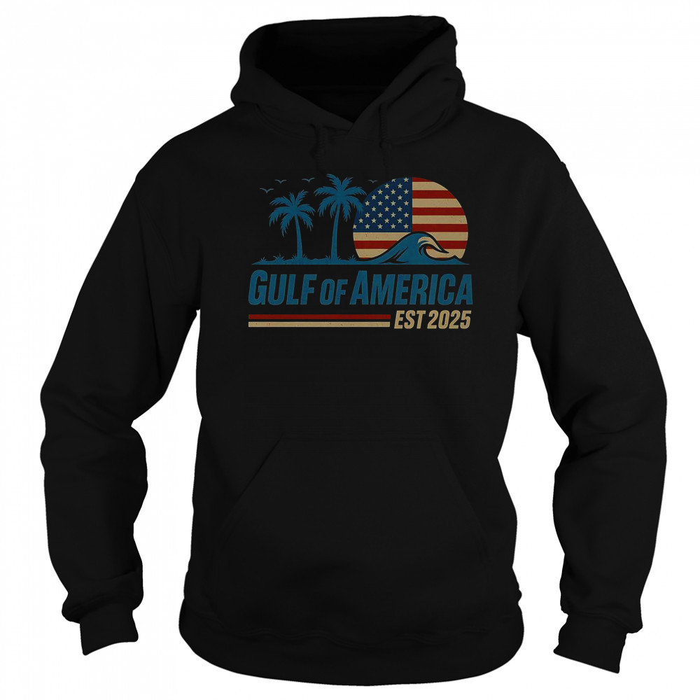 Gulf Of America Est 2025 Retro Vintage Beach Wave T-Shirt Hoodie