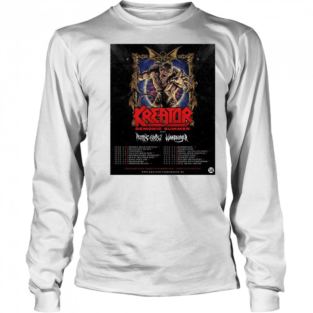 Kreator Demonic Summer June – September 2025 With Rotting Christ and Warbringer Deep Cuts Setlist Poster t-shirt Long Sleeved