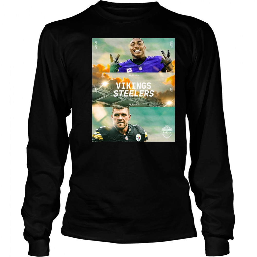 Minnesota Vikings Vs Pittsburgh Steelers 28 09 2025 NFL Dublin Game Croke Park Poster t-shirt Long Sleeved